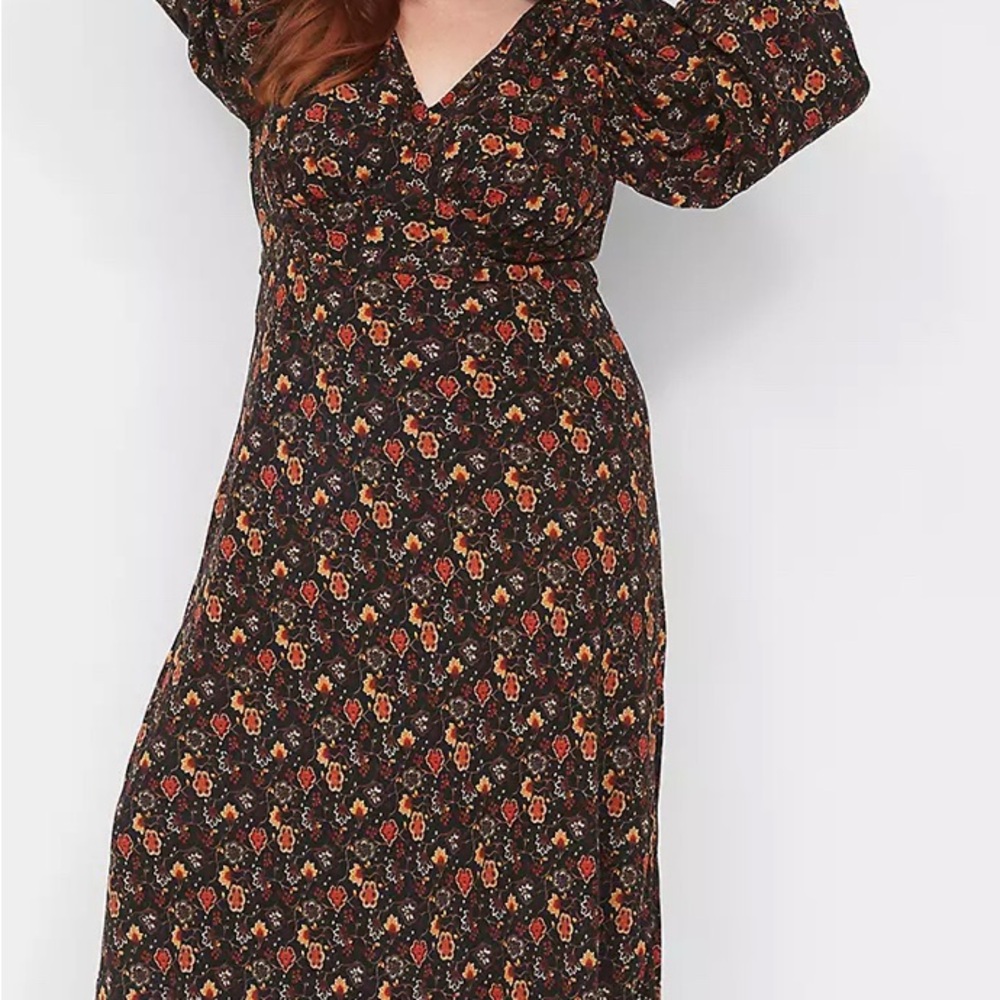 Lands' End Dark Brown Floral Long Sleeve Dress